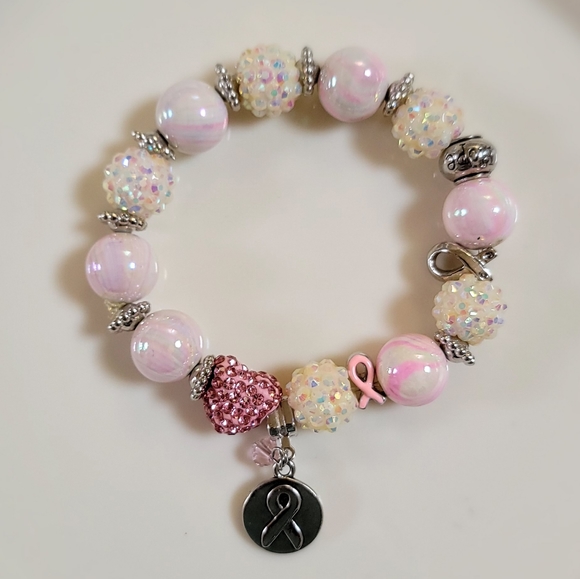 Jewelry - BREAST CANCER STRETCH BRACELET PINK & WHITE CRYSTAL BNIP